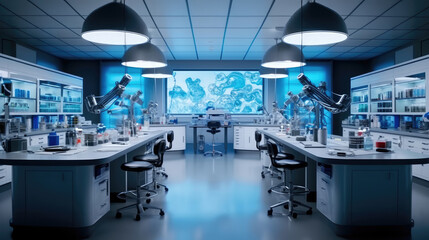 Wall Mural - modern science laboratory interior with research desks and analytic