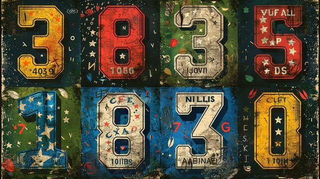 Varsity collegiate athletic sporting numbers vintage vector artwork for sport wear print and embroidery collection