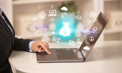 Poster - Businessman working on laptop with new business concept