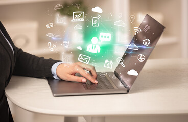 Poster - Businessman working on laptop with new business concept
