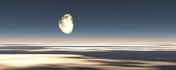 Wall Mural - landscape with the moon in the blue sky, 3d rendering
