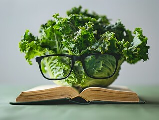 Wall Mural - Scholarly Lettuce Leaf Studying the Secrets of Healthy Living