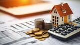 Fototapeta Do akwarium - Real Estate Investment Concept with House Model Coins