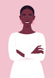 Portrait of a curve African woman with crossed arms. Office professions. Vector flat illustration
