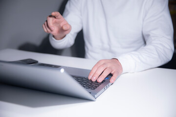 Canvas Print - Businessman hand touching virtual screen