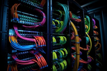 Poster - Essential Server cables connection. Digital tech. Generate ai
