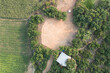 Land and soil backfill in aerial view. Include landscape, empty or vacant area at outdoor. Real estate or property for small plot, sale, rent, buy, purchase, mortgage and investment in Nan, Thailand.