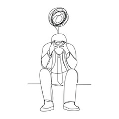 Wall Mural - Continuous single line sketch drawing of business man in depression, stressed, and despair. One line art vector illustration