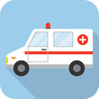 Ambulance, ambulance icon isolated on blue background with shadow. Vector, design illustration. Vector.