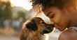 A Tender Moment Between Young African American Woman and Dog at Sunset, National Pet Day Background