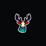 Fototapeta  - Original vector illustration. A deer icon with big horns.