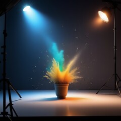 Wall Mural - colorful paint splashes in a bucket on a black background. colorful paint splashes in a bucket on a black background. painting of colorful light on a black