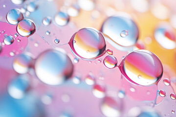 Aufkleber - Pink holographic bubbles floating on the soft colorful abstract background in beautiful vivid tones.
