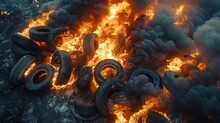 Toxic Fumes And Flames Engulf A Sprawling Tire Dump, Contaminating The Air With Alarming Substances. The Scene Signals The Onset Of A Grave Worldwide Environmental Calamity.