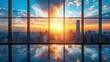 Smart glass windows generating solar energy in offices