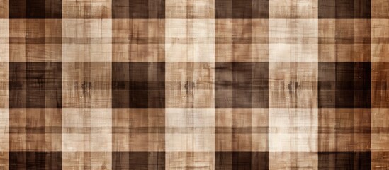 Sticker - A detailed closeup of a rustic brown and white plaid pattern, resembling a wooden floor or textile design. The pattern features rectangles and orange accents