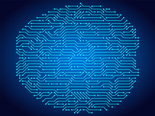 Poster - circuit board brains. artificial intelligence microchip, ai chip and digital brain processor illustr