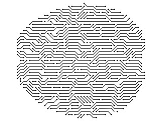 Poster - circuit board brains. artificial intelligence microchip, ai chip and digital brain processor illustr