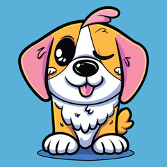 Wall Mural - Cute and funny happy puppy dog vector illustration. 