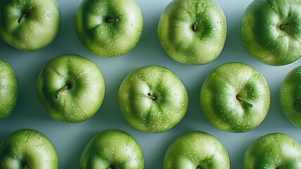 Wall Mural - Fresh green apples and mint leaves creating a vibrant healthy background