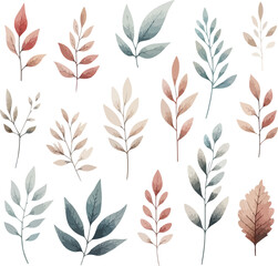 Wall Mural - set of  watercolor leaves