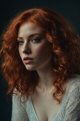 Wall Mural - Beautiful Woman with Red Hair: Perfect Makeup and Seductive Facial Features