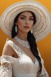 Mexican Woman in White Dress and Hat