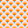 Arches abstract geometric seamless pattern. Colorful scallop 70s style nostalgic retro background. Classic rainbow fashion print for fabric, paper