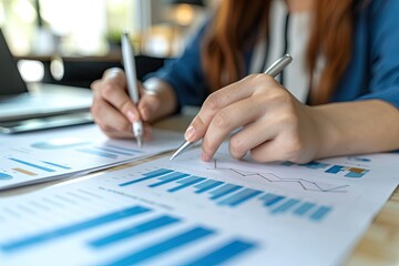 Aufkleber - Businesswoman Reviewing Financial Charts And Graphs