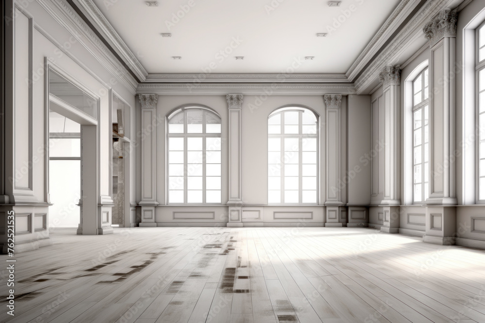 Interior design plan of elegant empty room with classic architecture ...
