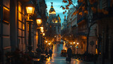 Fototapeta Londyn - A photo of the streets of Madrid, with historical buildings as the background, during a lively night