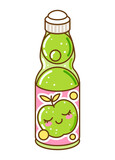 Fototapeta Na ścianę - Ramune japanese lemonade with green apple flavor in glass bottle isolated on white