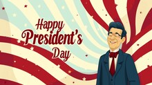 Happy President's Day Banner With A Caricature Of Abraham Lincoln