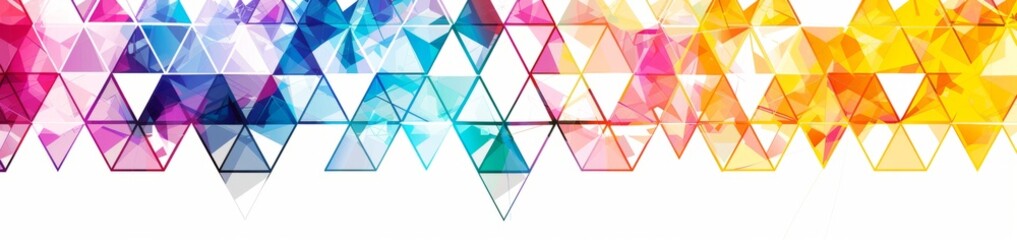 Wall Mural - Colorful illustration of triangular pattern on white background, flat design with colorful triangles arranged in vertical line for modern website banner or social media cover art Generative AI
