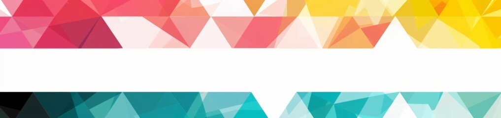 Wall Mural - Colorful triangle pattern background with white space for text or design, featuring white and red, yellow, blue, pink, and green colors in a geometric, simple style Generative AI