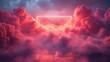 Surreal Neon Gateway Illuminating Clouds in a Dusk Sky