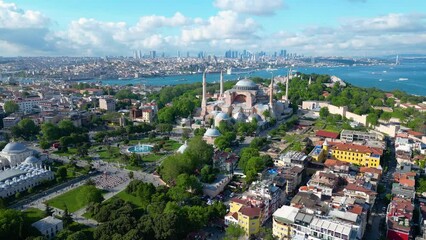 Wall Mural - Hagia Sophia aerial view in Sultanahmet in historic city of Istanbul, Turkey. Historic Areas of Istanbul is a UNESCO World Heritage Site since 1985. 