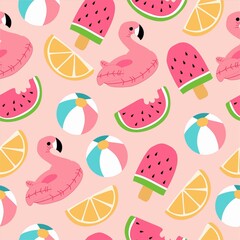 Seamless pattern with tropical objects