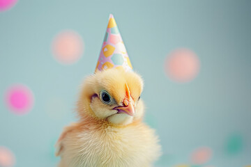 Wall Mural - A cute easter chick wearing a fun celebration party hat