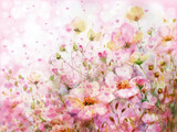 Fototapeta Na sufit - Floral pink background. Watercolor flowers. Illustration.