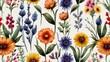 wildflowers painted in watercolor, flower background, summer floral meadow