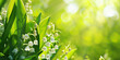 Vivid background with lily of the valley flowers, copy space