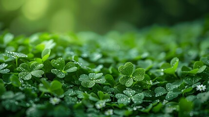 green saint patrick’s backdrop featuring clovers and festive icons.