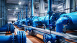 The Veins of Industry: Blue Pipes and Pumps Showcasing the Power and Pressure Within a Steel Plant