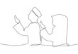 Continuous line, one-line, man woman muslim praying