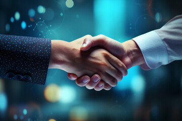 Two people shaking hands in business setting. Concept of professionalism and trust between two individuals