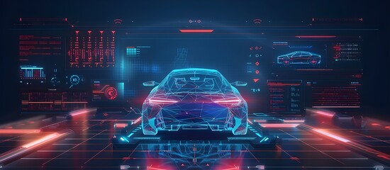 Poster - Automotive projection, hardware diagnostics condition of car. HUD graphic touch user interface elements set.