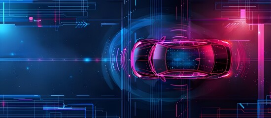 Poster - The concept of autonomous self-driving cars depicted through vehicles navigating city roads