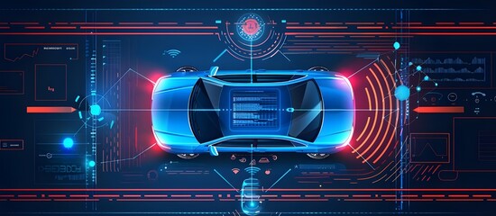 Poster - Modern smart car technology intelligent system using Heads up display (HUD) Autonomous self driving mode vehicle on city road.