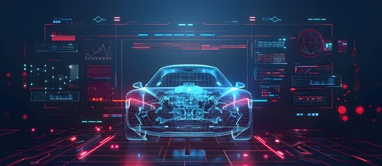 Poster - Auto service in HUD style diagnostic auto with hologram car. Futuristic User Interface with auto in polygonal style, wireframe in line.